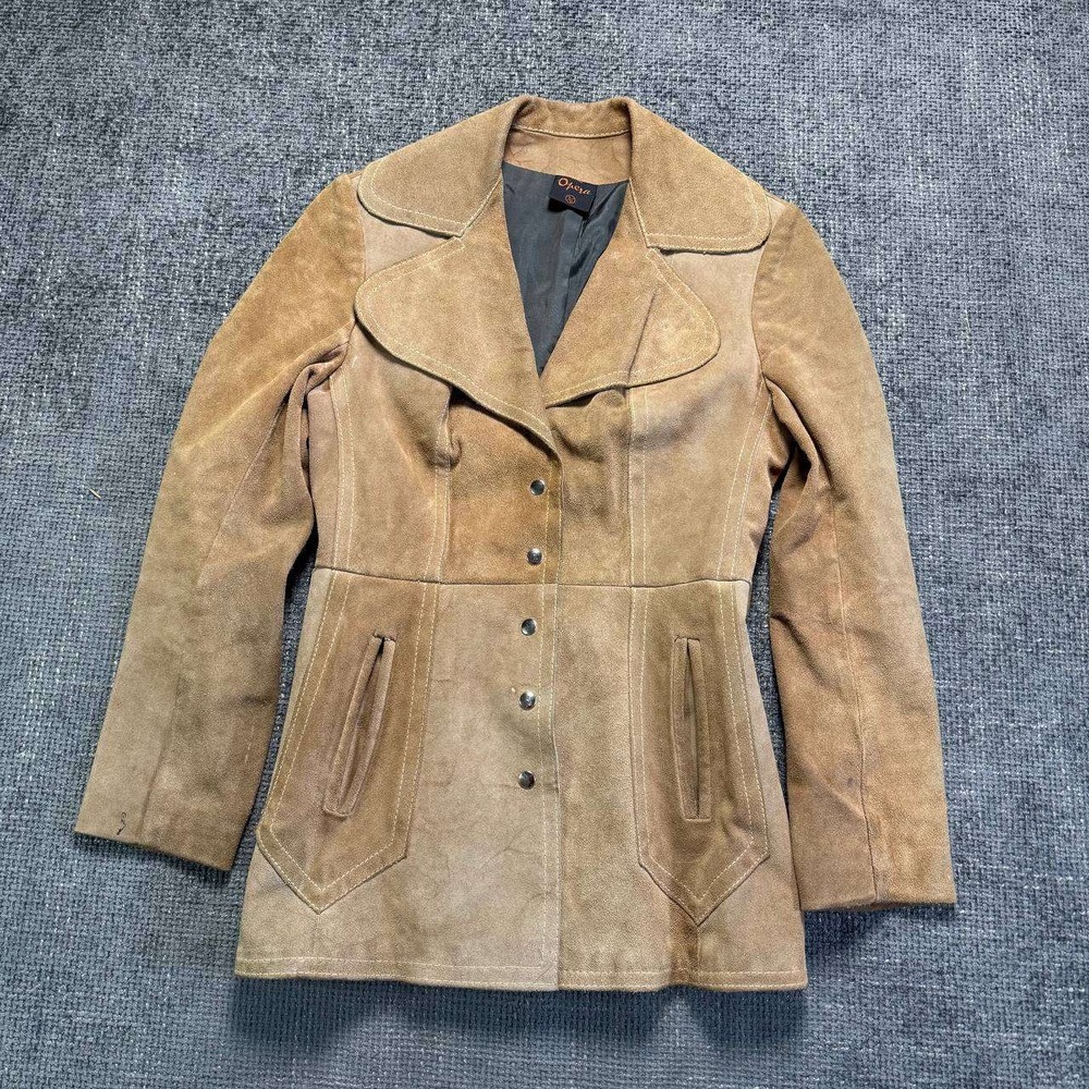 Opera Suede Leather Jacket Women 9/10 Brown Vintage 70s Penny Lane Boho